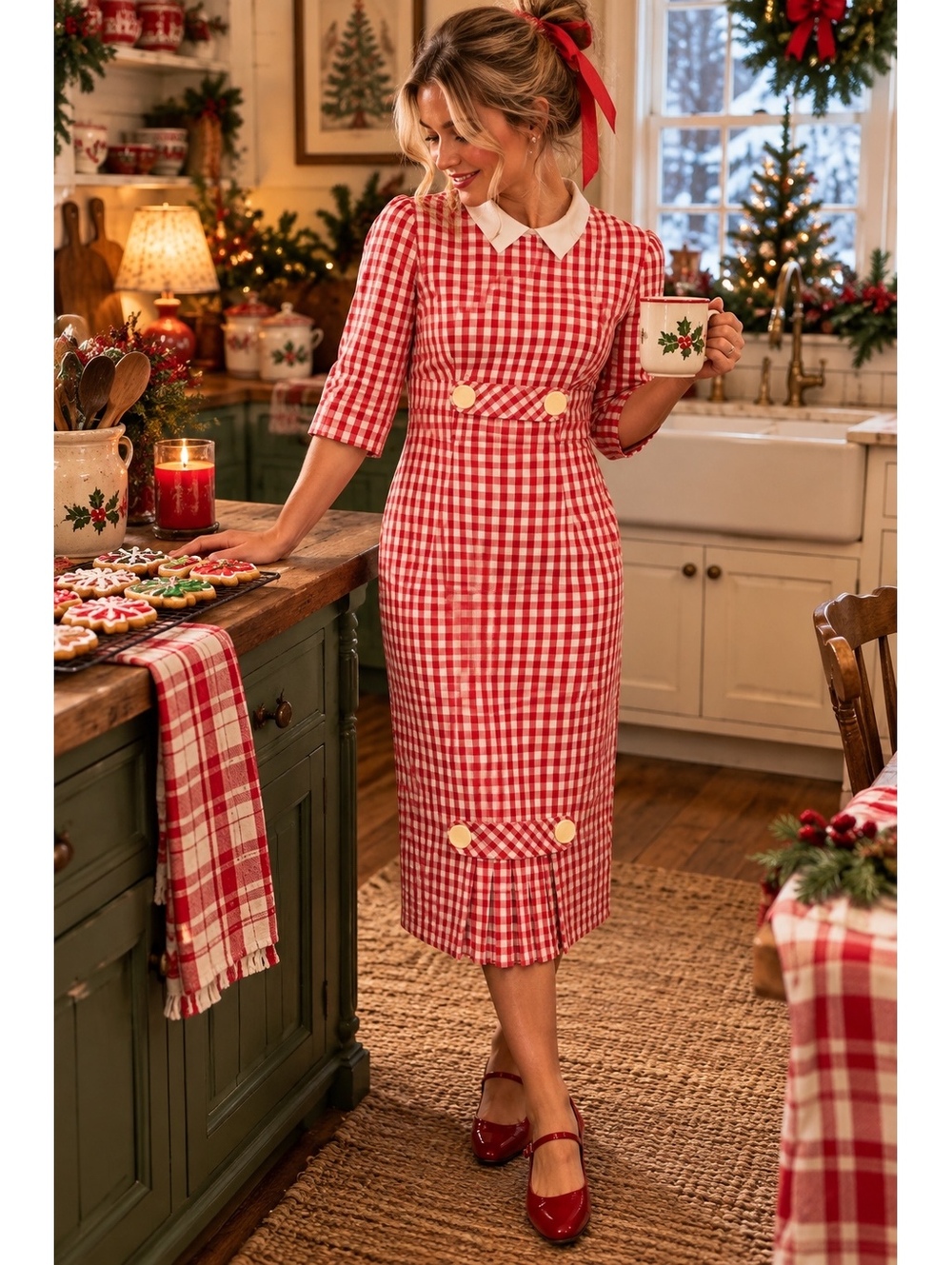 Vintage 1950s Teena Paige Red Gingham Rockabilly Pleated Dress Fits XS